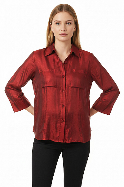 Windsor. Dámská Hedvábná červená Lesklá Elegantní Košile 3/4 Rukáv Vel. 42