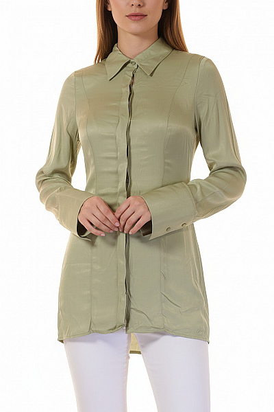 ZARA Dámská Viskózová Košile Světle Zelená Elegantní Lesklá Vypasovaná Dlouhý Rukáv Vel. EU M