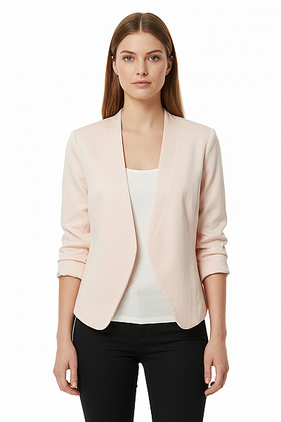 Růžový Dámský Blejzr Bez Zapínání Elegantní Ležérní Jarní Krátké Vel. L