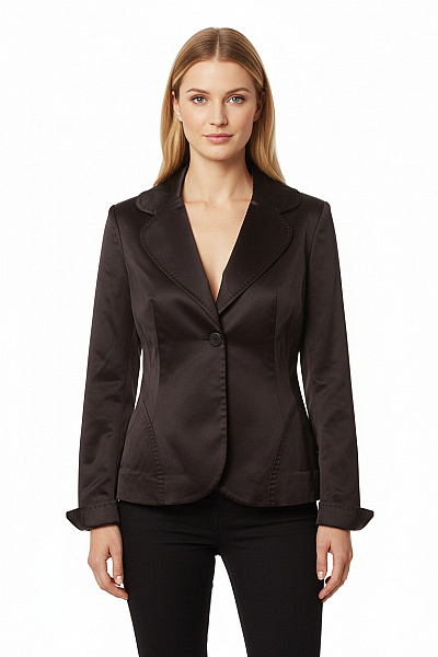 Coast Dámský Acetátový Lesklý Vypasovaný S Jedním Knoflíkem Elegantní Blejzr Vel. 12