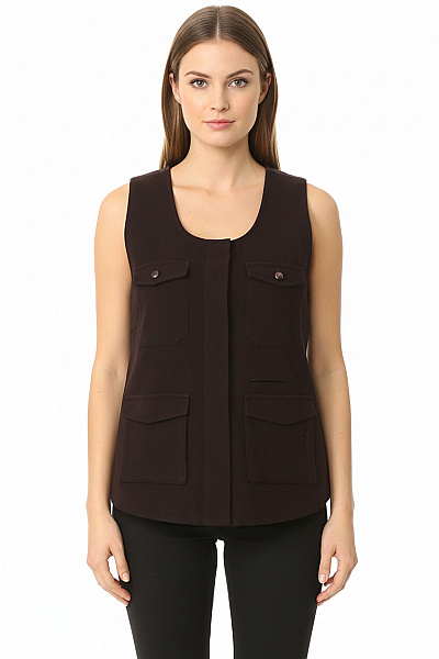 DAY Dámská Tmavá Krátká Vesta Elegantní Bez Rukávů S Kapsami Velikost 42