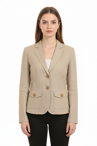 MALVIN Dámské Lněné Sako Khaki Vypasované Vojenské Na Běžné Nošení Jarní Vel. DE 38