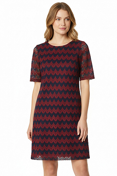 Esprit Dámské Krajkové šaty Krátké Vínové Modré Vlnky Elegantní Vel. M