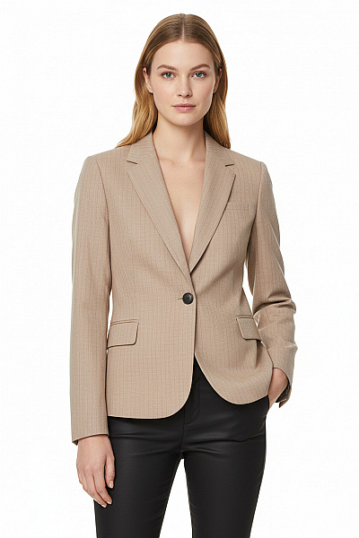 ZARA Béžové Polyesterové Vypasované Sako Pruhované Elegantní Jednořadé S Jedním Knoflíkem Vel. M