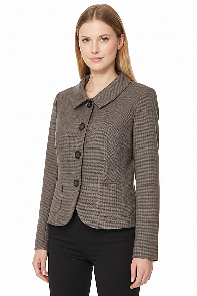 S.OLIVER Dámský Polyesterový Vypasovaný Blejzr Károvaný Hnědý Elegantní Do Pasu Vel. DE 38