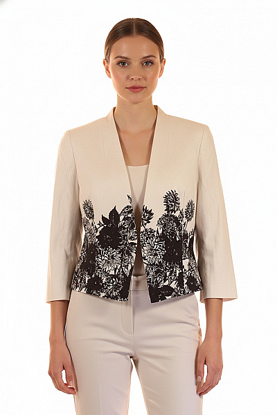 Marks & Spencer Dámské Sako Béžové Květované Elegantní Krátké S 3/4 Rukávem Velikost 12