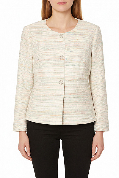 Christian Berg Bavlněný Dámský Blejzr Krémový Pruhované Elegantní Krátké S Knoflíky Vel. 38