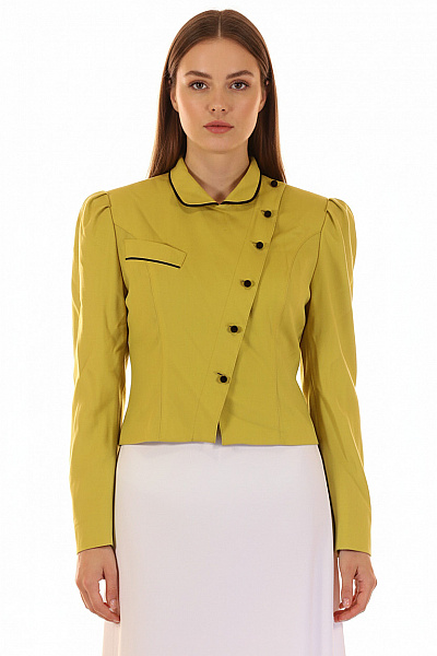 BETTY BARCLAY Žlutý Blejzr Krátký Retro Vypasované Asymetrické Elegantní Do Pasu Velikost FR 40