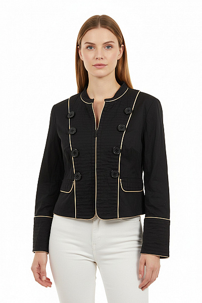 InWear Černý Krátký Blejzr Vojenský Béžové Pasové Dvouřadé Se Strukturou Velikost EU 42