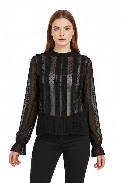 ZARA Vzorovaná  Halenka Černá Second Hand Vel. XS