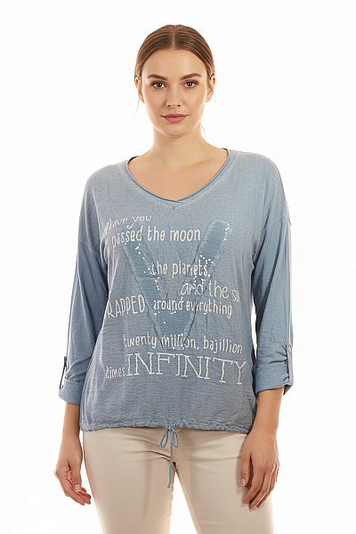 NEW COLLECTION Dámské Modré Tričko S Dlouhým Rukávem A Nápisem Oversize Vel. XL