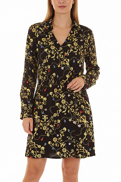 TALLY WEiJL Černé šaty Dlouhý Rukáv Propínací Vintage Vzor řetěz Velikost L