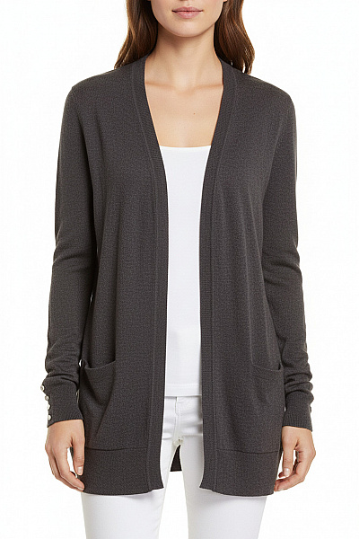 Canda Dámský Viskózový Kardigan Tmavě šedý Dlouhý Propínací S Kapsami Vel. M