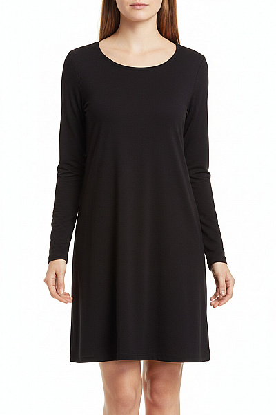 Janina Dámské Viskózové Tričkové šaty černé Jednoduché Volné Tunikové S Dlouhým Rukávem Velikost 38