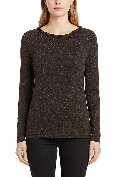 S.OLIVER Dámské Tričko Dlouhý Rukáv Tmavě Třpytivé Volánový Výstřih Basic Velikost DE 40