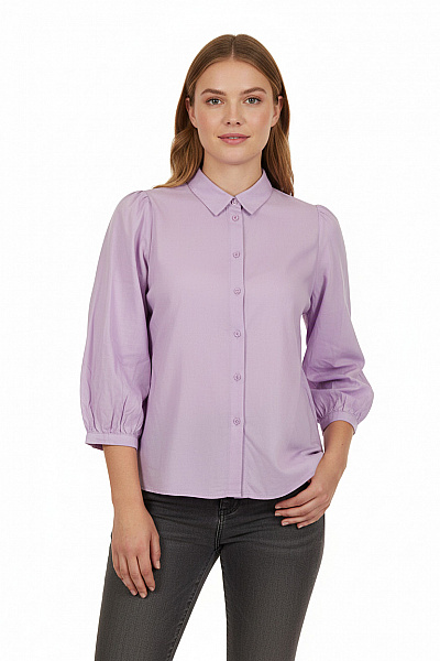 FB SISTER Dámská Fialová Košile Dlouhý Rukáv Puff Rukávy Ležérní Velikost M