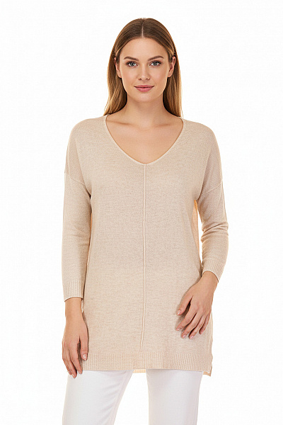Esmara Dámská Pletená Halenka Béžová Delší S Výstřihem Do V Podzimní Velikost L