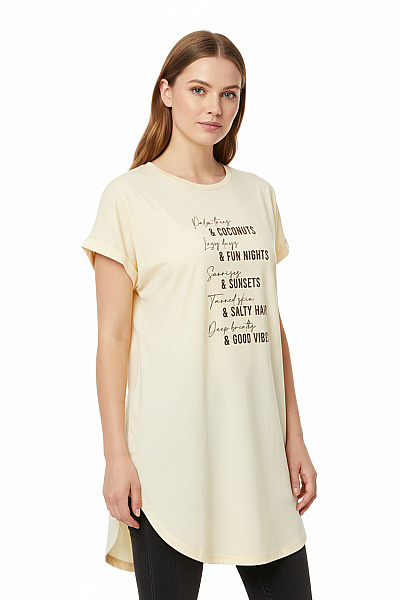 Primark Dámské žluté Tričko S Krátkým Rukávem A Nápisem Plážové Oversize Vel. 38/40