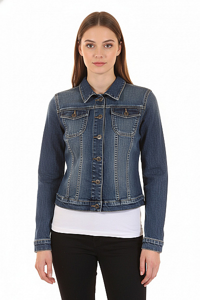 Amisu Dámská Krátká Modrá Denimová Přechodová Bunda Do Pasu Stylová Vel. 38