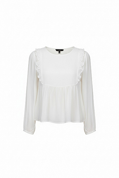 House Dámská Bílá Halenka S Dlouhým Rukávem A Volánky Vel. M