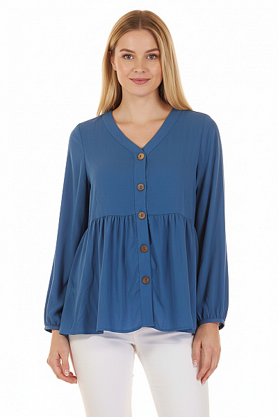 GATE Dámská Modrá Tunika Košile Dlouhý Rukáv Volná Ležérní S Knoflíčky Vel. 38