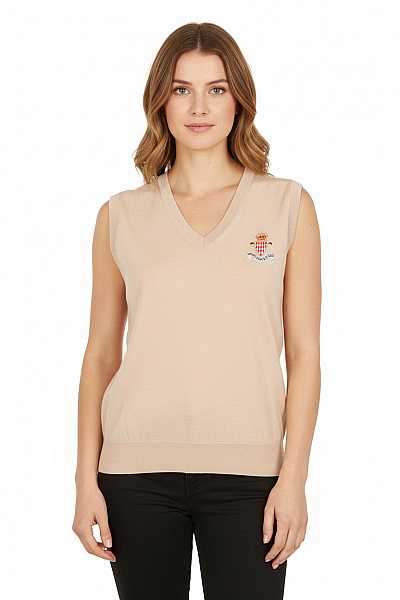 Dámská Béžová Pletená Vesta Monte Carlo Golf Club V-výstřih Velikost 40