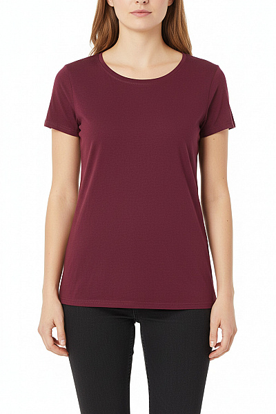 BELOVED Dámské Tričko Vínové Basic S Krátkým Rukávem A Kulatým Výstřihem Velikost M