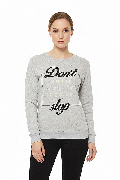 Bershka Dámská šedá Melírovaná Mikina S Dlouhým Rukávem A Potiskem Vel. M