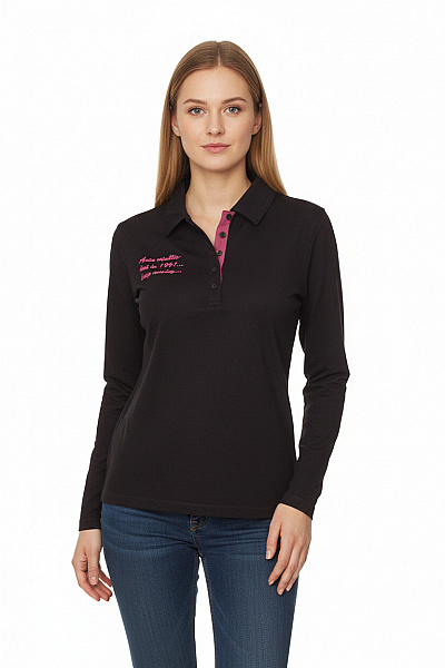 Dámské černé Polo Tričko S Dlouhým Rukávem A Výšivkou Vel. M