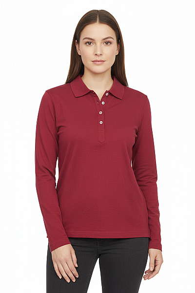 Dámské červené Polo Tričko S Dlouhým Rukávem Jednobarevné Basic Velikost 42