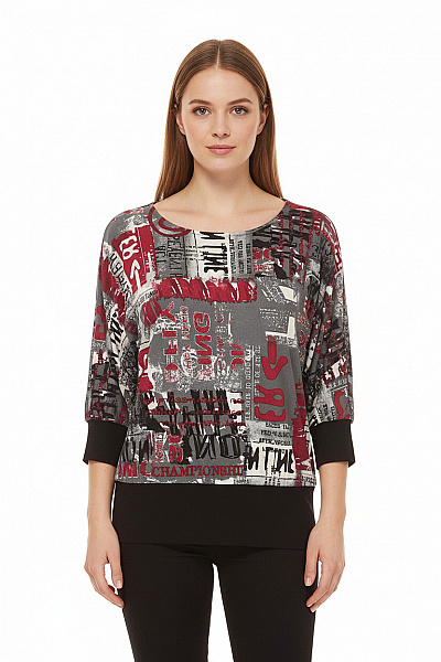 Dámská Tuniková Halenka S Potiskem šedá červená Volná Velikost L