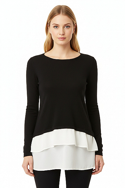 ATMOSPHERE Dámská Viskózová Halenka černobílá S Dlouhým Rukávem Volná Elegantní Vel. 38