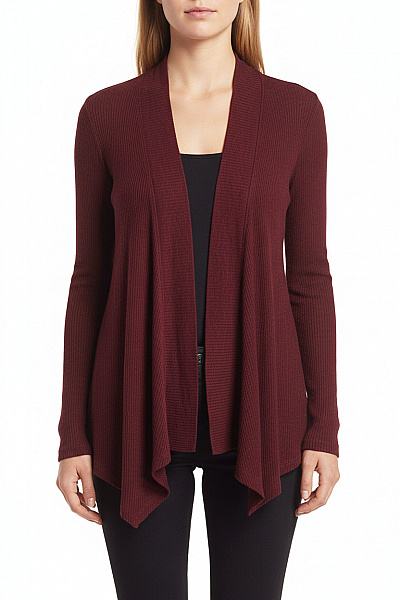 PULL&BEAR Dámský Bordó žebrovaný Lehký Volný Kardigan Asymetrický Jarní Podzimní Velikost M
