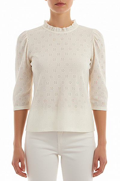 Bílá Vyšívaná Halenka Se Stojáčkem A 3/4 Rukávem Společenská Velikost M