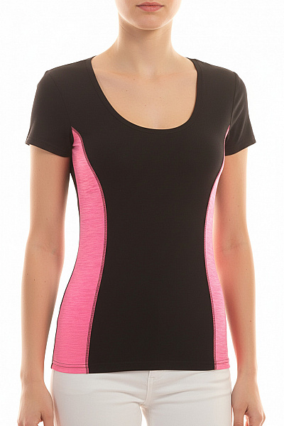 Dámské černé Sportovní Tričko S Růžovými Boky Krátký Rukáv Velikost XS