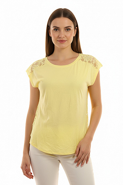 Dámská žlutá Halenka Letní Volná Krajková Krátký Rukáv Vel. M