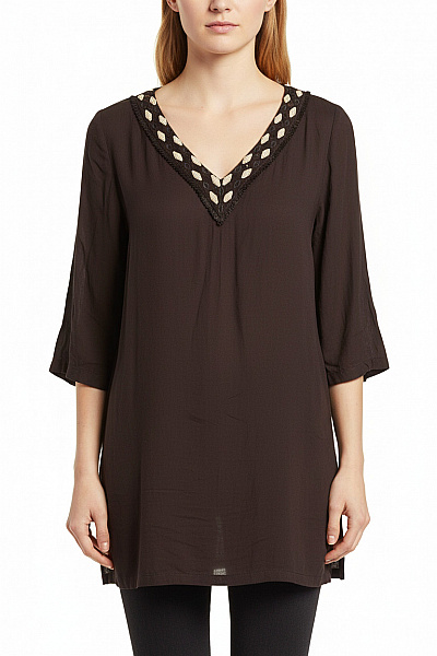 Calzedonia Dámská Tmavá Tuniková Halenka S Výstřihem Do V Zdobená Vel. L