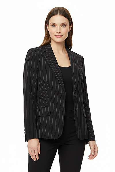 Dámské černé Polyesterové Sako Pruhované Elegantní Vypasované Business Velikost 42