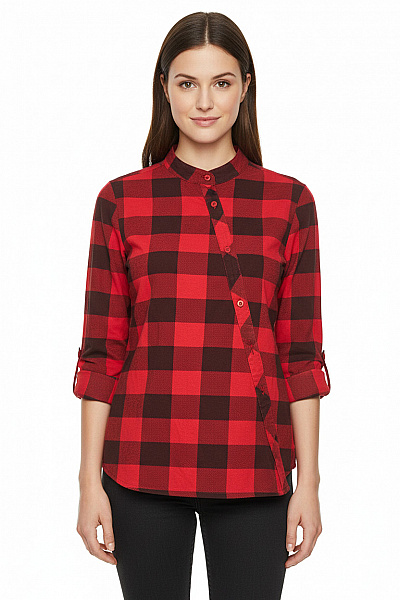 Dámská červená Kostkovaná Košile S Dlouhým Rukávem Ležérní Vel. M