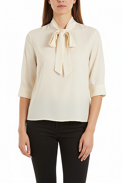 Krémová Halenka S Mašlí Elegantní Retro Volná S 3/4 Rukávem Velikost L