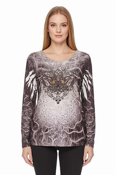 Dámská Halenka S Dlouhým Rukávem černobílá Vzorovaná S Kamínky Vel. M