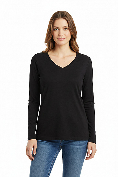 Esmara Dámské Viskózové Tričko černé Dlouhý Rukáv V-výstřih Basic Vel. 40/42