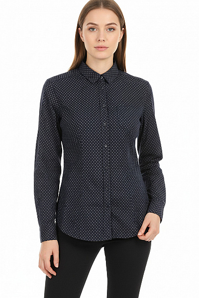 TIMEOUT BRAND Dámská Tmavě Modrá Slim Fit Košile S Dlouhým Rukávem Puntíkovaná Velikost M