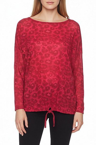 Janina Dámské červené Tričko Oversize Leopardí Potisk S Dlouhým Rukávem A Uzlem Velikost 38