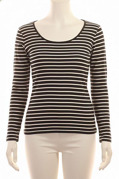 CLOCKHOUSE Dámské Tričko Pruhované černobílé S Dlouhým Rukávem Basic Velikost L