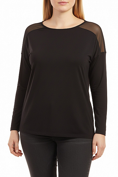 Esmara Dámské černé Bavlněné Tričko Dlouhý Rukáv Basic Síťované Ramena Velikost 40/42