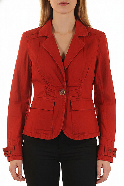 Reserved Dámský červený Vypasovaný Blejzr Na Jednořadé Zapínání S Kapsami Velikost 36