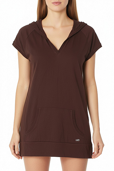 BENETTON Dámské Hnědé Tričko S Kapucí A Krátkým Rukávem S Kapsou Vel. M