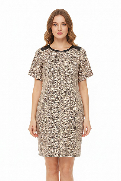 Dámské Pletené šaty Béžové Se Zvířecím Vzorem Upnuté Velikost L