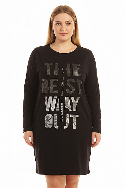 Černé Mikinové šaty Dlouhé S Potiskem Volné Na Denní Nošení Vel. XXL